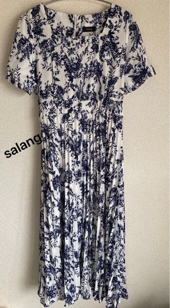 salang 花柄プリーツワンピース ロングワンピース 総柄 半袖