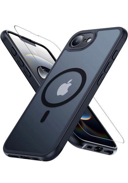 iPhone 16eケース磁気充電ガラスフイルム付き 半透明 マット感 アイフォン16eフィルムアイホン16E用 マグネット搭載
