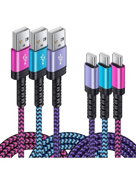 USB Type C ケーブル 【1.8m 3本*3色】 3A急速充電 QC3.0対応 タイプc充電ケーブル 高耐久 ナイロン