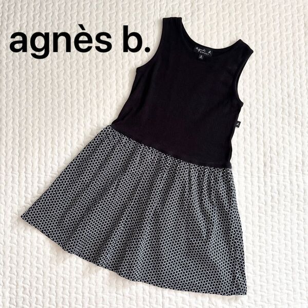 美品 agnes b. ENFANTノースリーブワンピース 120cm 黒 ドット アニエスベー クーポンで500円オフ