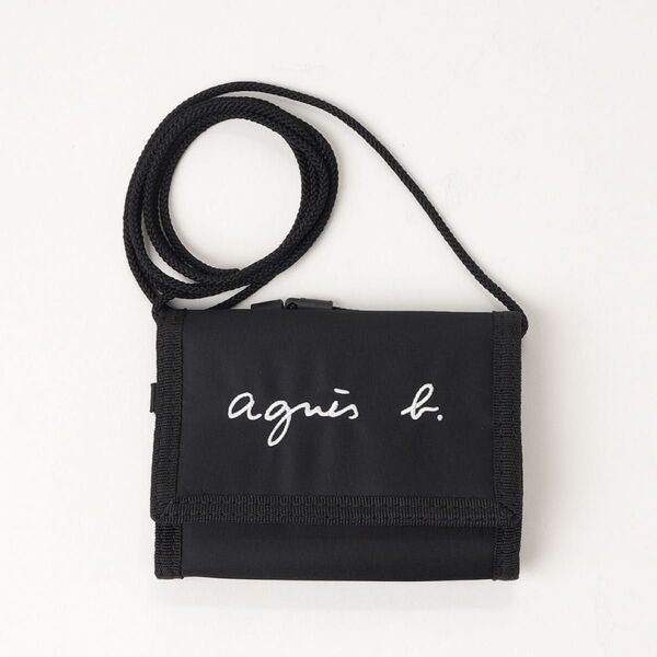 agns b. PORTEFEUILLE ロゴ刺繍 パスケース 財布 ブラック 黒 アニエスベー クーポン利用で200円OFF