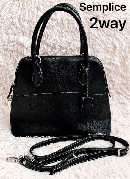 美品 Semplice センプリチェ 本革 2way ショルダーバッグ ブガッティ ブラック 黒 クーポン利用で200円OFF