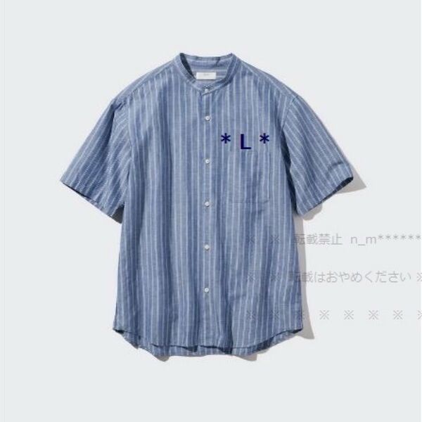 コットンリネンスタンドカラーシャツ/ストライプ 半袖 UNIQLO