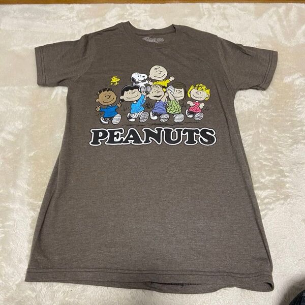 スヌーピー PEANUTSピーナッツ Tシャツ ヴィンテージ加工 半袖 茶色 ブラウン Sサイズ
