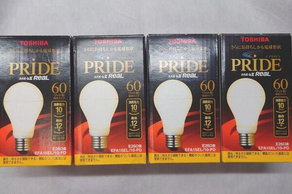 4個 新品未開封 東芝 電球形蛍光灯 ネオボールZリアルPRIDE A形 60Wタイプ 電球色 EFA15EL/10-PD