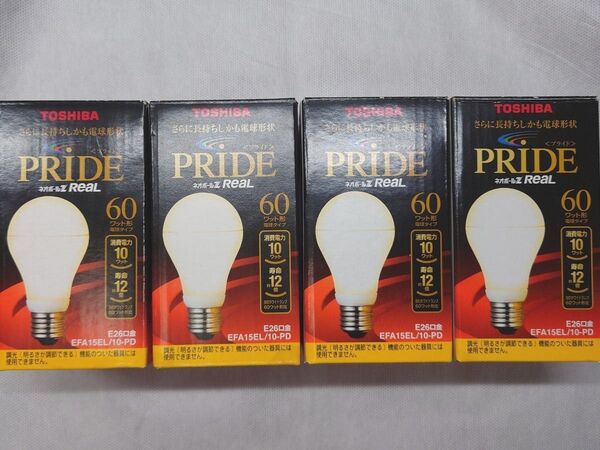 4個 新品未開封 東芝 電球形蛍光灯 ネオボールZリアルPRIDE A形 60Wタイプ 電球色 EFA15EL/10-PD