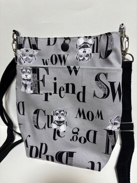 ハンドメイド ポシェット ショルダーバッグ シュナウザー 犬柄