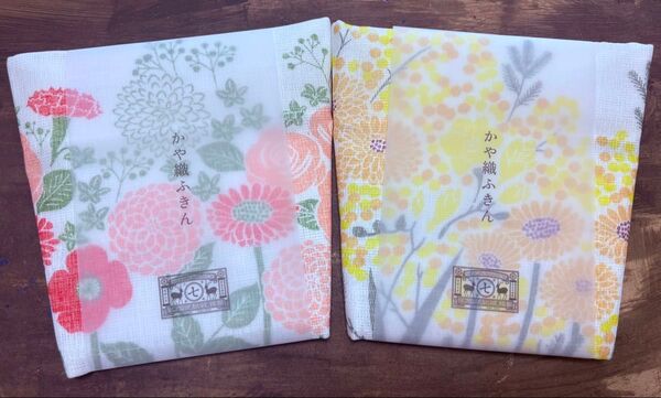 中川政七商店*.゚花柄 かや織ふきん 2枚セット 新品未使用 自宅保管 コットン100% 布巾