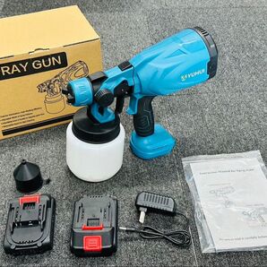 電動 スプレーガン 塗装 車 バイク 塗装 充電式 噴霧器 3つの噴霧方法(水平、垂直、円形噴霧)21V バッテリー2個付き
