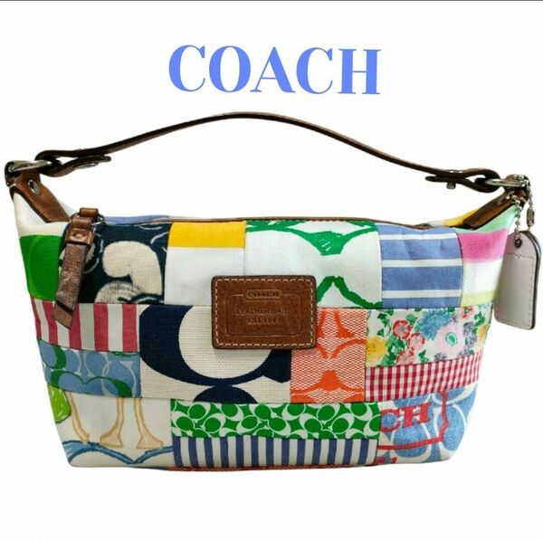 COACH コーチ パッチワーク風 ミニバッグ マルチカラー バニティポーチ