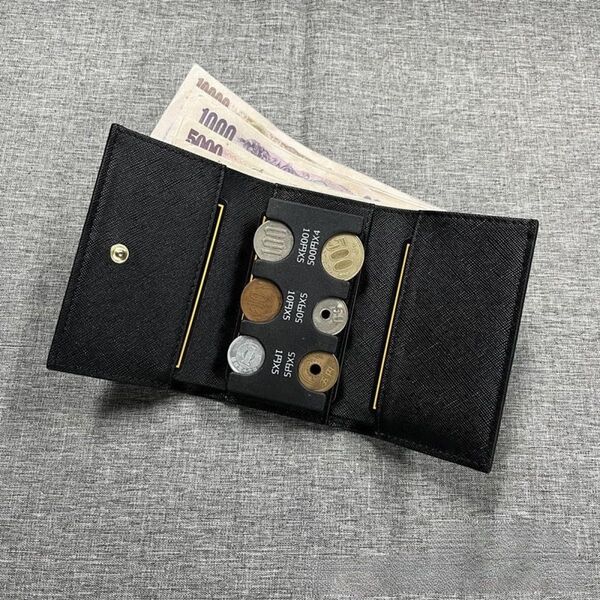 コインホルダー コインケース 小銭入れ 黒 ブラック 財布 札入れ コンパクト カード収納 レザー 軽量収納 男女兼用