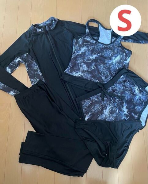 ラッシュガード 水着 タンキニ レギンス 体型カバー フィットネス水着 セパレート 5点セット Sサイズ