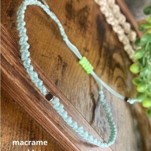 【ハンドメイド】マクラメ ミサンガ アンクレット ブレスレット ライトブルー デニムカラー シンプル カラフル