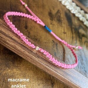 【ハンドメイド】マクラメ ミサンガ アンクレット ブレスレット ピンク カラフル シンプル