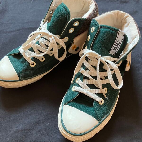 VANS スニーカー ハイカット 深緑 スエード 24.5