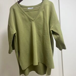JEANASIS Vネック ミラノニット オーバーサイズ 黄緑 ライムグリーン 七分袖