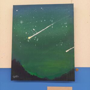 原画『 流魂 』アクリル水彩画 絵画 風景画 アート イラスト 流れ星 星空 インテリア キャンバスアート