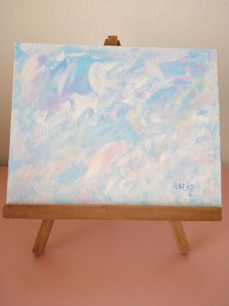 原画 『 虹雲 』アクリル水彩画 絵画 空 イラスト アート インテリアボード 幸運 キャンバスアート