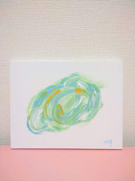 原画 アクリル水彩画 フィンガーアート キャンバスアート 絵画 インテリア 抽象画 宇宙 新緑