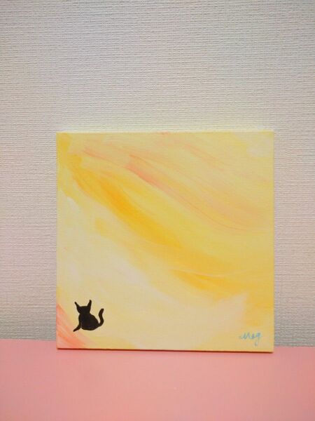 原画 アクリル水彩画 インテリア 猫 アート イラスト 抽象画 絵画 ねこ