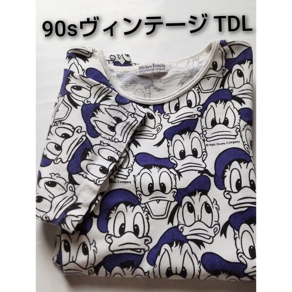 【レア希少】ディズニー Tシャツ ドナルド 総柄 90年代ヴィンテージ 半袖Tシャツ TDL 東京ディズニーランド お土産