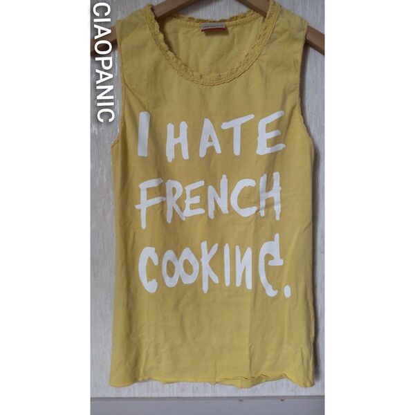 チャオパニック ノースリーブロゴTシャツ プリントTシャツ ロゴタンクトップ カットソー トップス クルーネック コットン