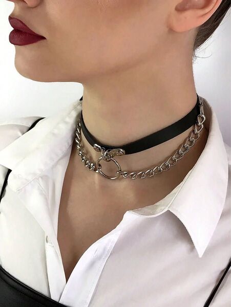 SHEINシーインレザーチョーカーブラック韓国ストリートパンク地雷系サブカル原宿y2k量産型ゴスロリゴシックコスプレチェーン首輪