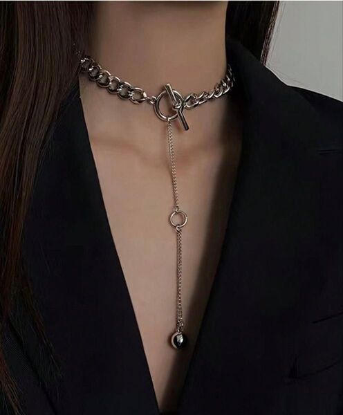 SHEINシーインOTネックレスバックルシルバーチェーン鎖韓国ストリートy2kサブカルパンク原宿量産型地雷系