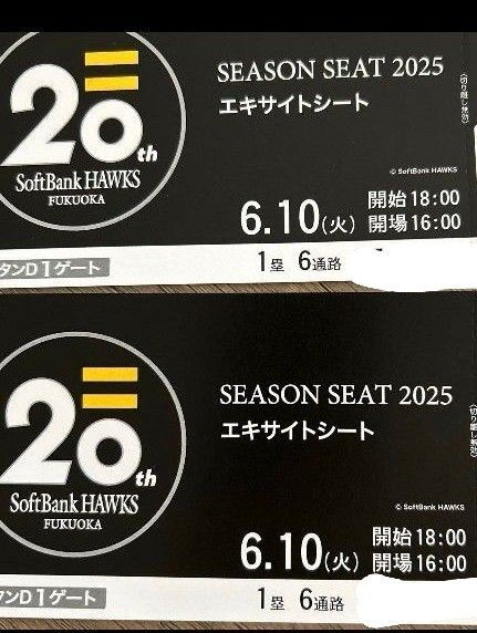 2025年6月10日 ソフトバンクホークス対ジャイアンツ エキサイトシート 通路側2枚