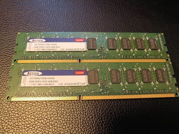 ACTICA ACT8GHU72D8J1600S DDR3-1600 UNB ECC 8GB 2枚セット 16GB 動作確認済