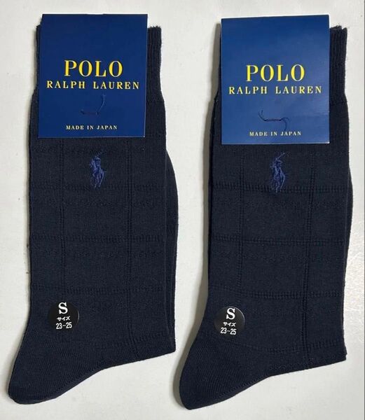 POLO ラルフローレン ソックス 23〜25 2足セット ネイビー 格子柄②