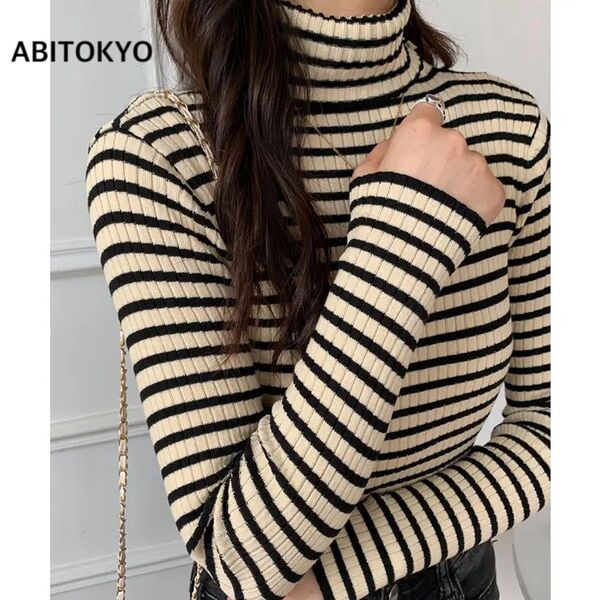ABITOKYO タートルネックリブボーダーニット プルオーバー