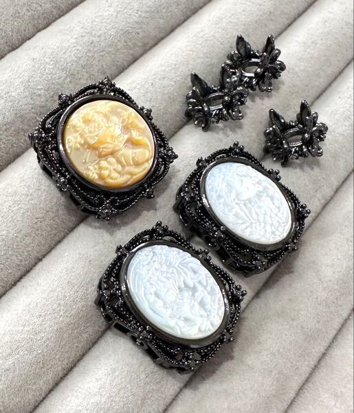【6個セット】九尾狐 貝パーツ ブラックパーツ 金属パーツ 花 ロンデルパーツ ブレスレットパーツ