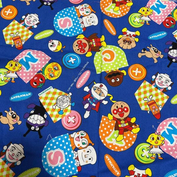 オックス生地 アンパンマン ハギレ 生地 オックス ハンドメイド ブルー 男の子 女の子 入園 入学