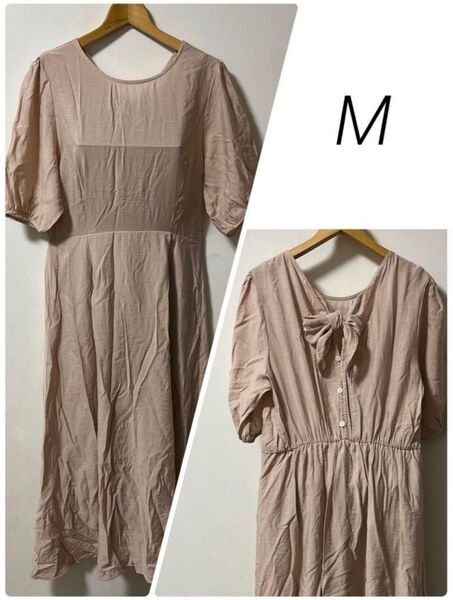 M リボン ロング ワンピース ワンピ 大人 可愛い ナチュラル 半袖 綺麗