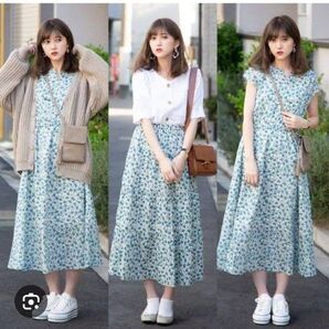GU 花柄ワンピース フラワープリントワンピース ロングワンピース