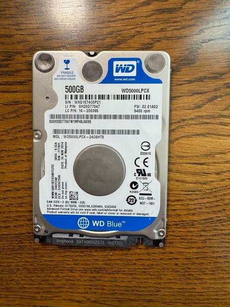 2.5インチ内蔵HDD 500GB Western Digital WD5000LPCX