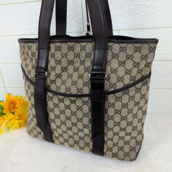 良品!GUCCI トートバッグ GGキャンバス ブラウン 145971 A4