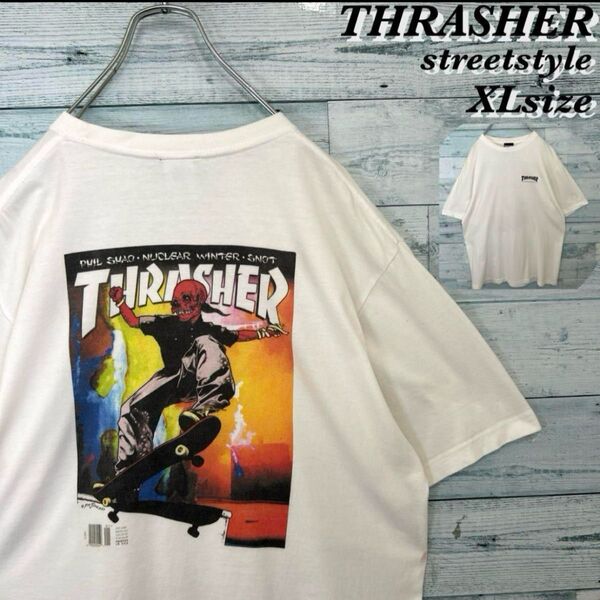 【希少】THRASHER 両面プリント スケーター Tシャツ ストリート XL ビッグサイズ バックイラスト