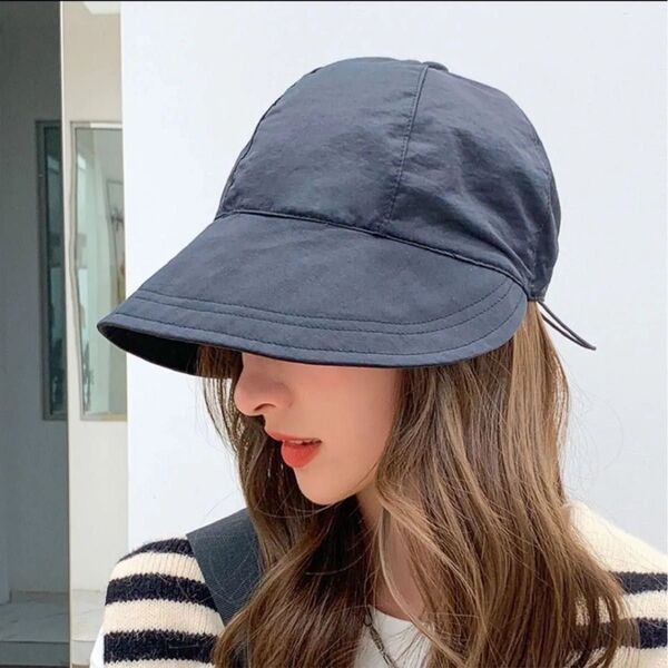 折りたたみ つば広 キャップ 紫外線対策 帽子 ハット 小顔効果 アウトドア UVカット ブラック