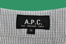 S-9357★送料無料★超美品★A.P.C. RUE MADAME PARIS アーペーセー★正規品 ホワイト×ブラック チェック 半袖ノーカラーシャツ 36_画像3