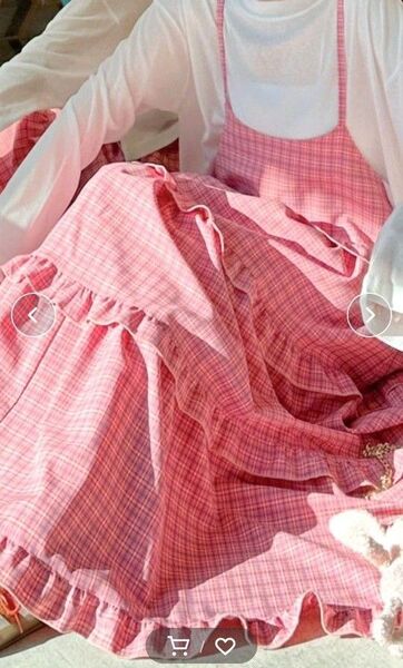 alleybywclosetフリルティアードキャミワンピースチェック柄ワンピース ピンク ノースリーブ 春夏