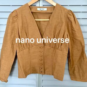 nano universe ナノユニバース 麻 7分袖ブラウス