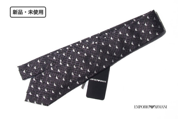 送料無料★新品|未使用|エンポリオアルマーニ|EMPORIO ARMANI|イーグルモチーフ×千鳥格子柄ジャガード織ネクタイ