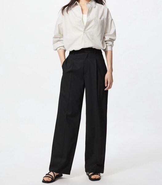 ユニクロ UNIQLO タックワイドパンツ 黒 XL 丈長め