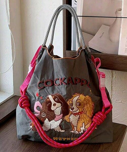 刺繍トートバッグ◆コッカプー◆コッカー・スパニエル◆ トートバッグ 軽量 エコバック◆犬◆ドッグ◆ショルダーストラップ付き◆新品