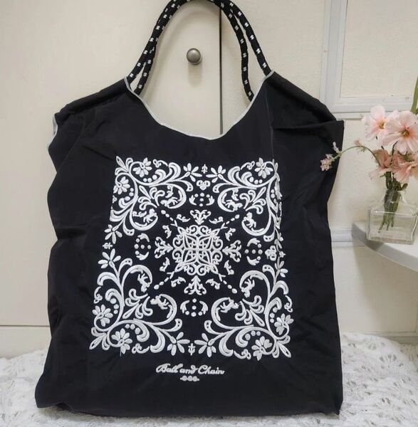 刺繍バッグ エコバッグ ◇高見え◇上品◆ブラック◆トートバック【新品・未使用】