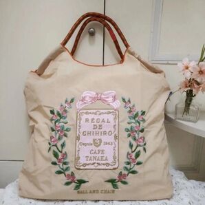 花柄 リボン フラワー リース 刺繍バッグ エコバッグ ◆ベージュ◆トートバック【新品・未使用】
