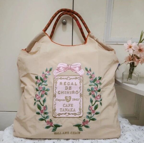花柄 リボン フラワー リース 刺繍バッグ エコバッグ ◆ベージュ◆トートバック【新品・未使用】