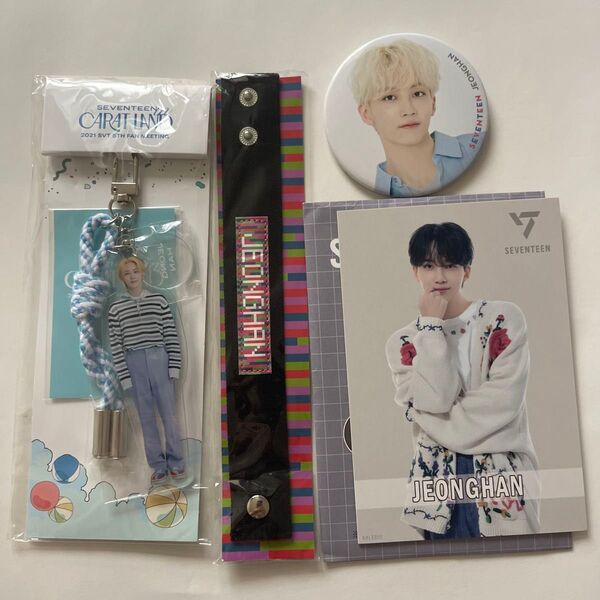 SEVENTEEN JEONGHAN ジョンハン 缶バッジ アクリルキーリング スタンドビジュアルカード リストバンド 4点セット
